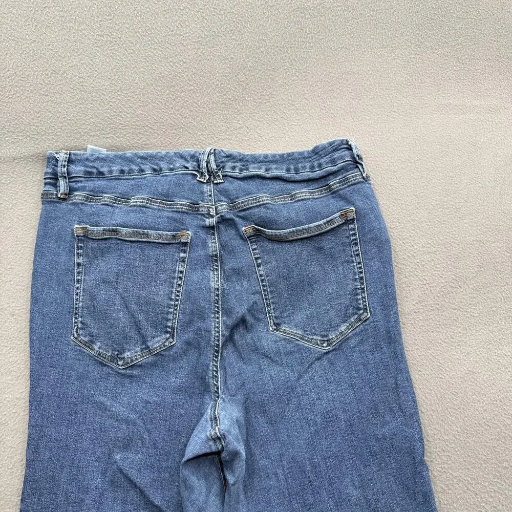 Good American Jeans Womens 20 Plus Blue High Rise Straight Leg‎ Raw Hem Denim